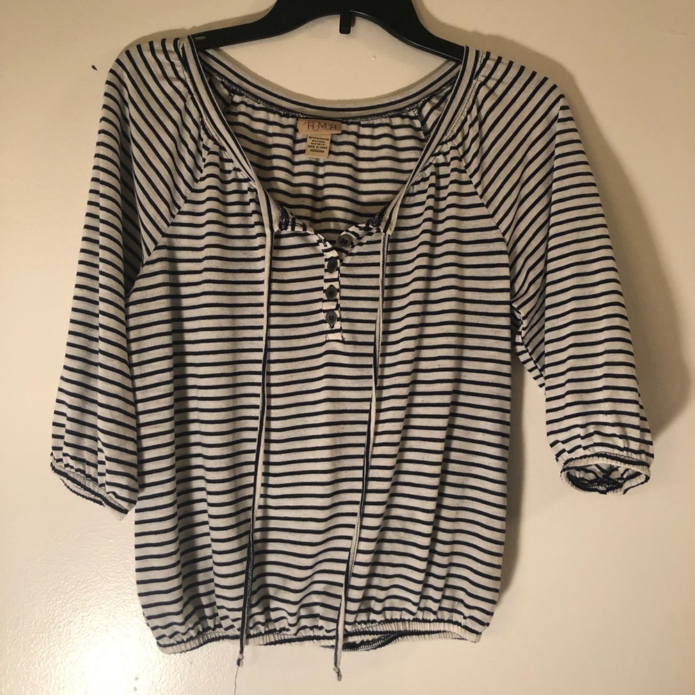 Navy and White Striped 3/4 Sleeve Top
